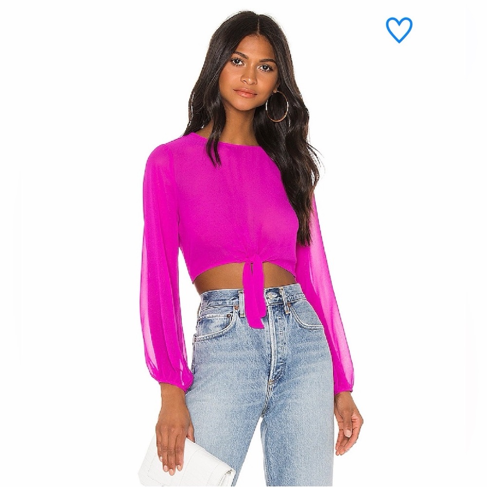 NWT Superdown Women’s Jemma Tie Front sheer crop top shirt pink fuchsia XS party